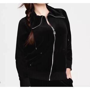 Michael Kors Black Velour Track jacket extended collar y2k 00's luxe size medium